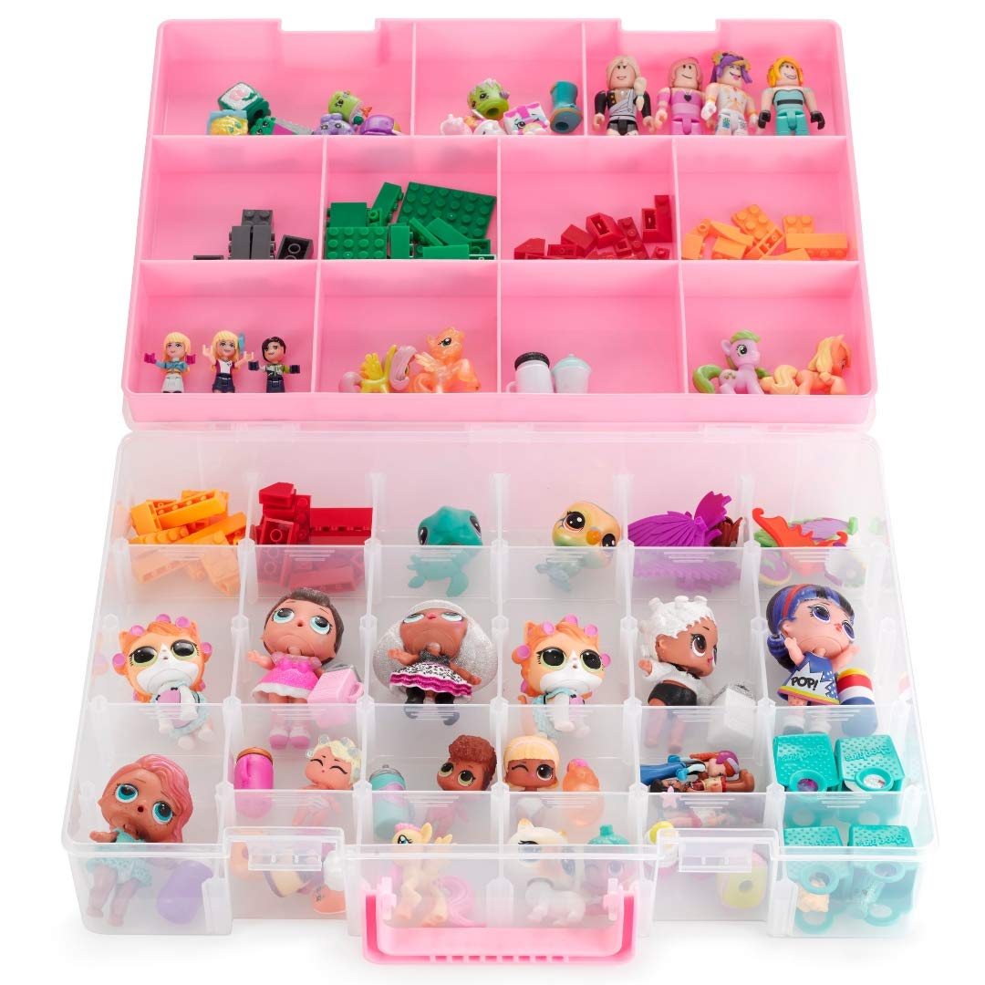 Bins & Things Toy Storage Organizer and Display Case Compatible with LOL Dolls, Shopkins and LPS Figures - Portable Adjustable Box w/Carrying Handle