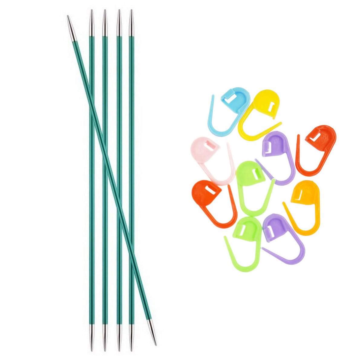 Knitter's Pride Zing Knitting Needles DPN Double Pointed 6 inch (15cm) (Set of 5) Size US 3 (3.25mm) Bundle with 10 Artsiga Crafts Stitch Markers 140006