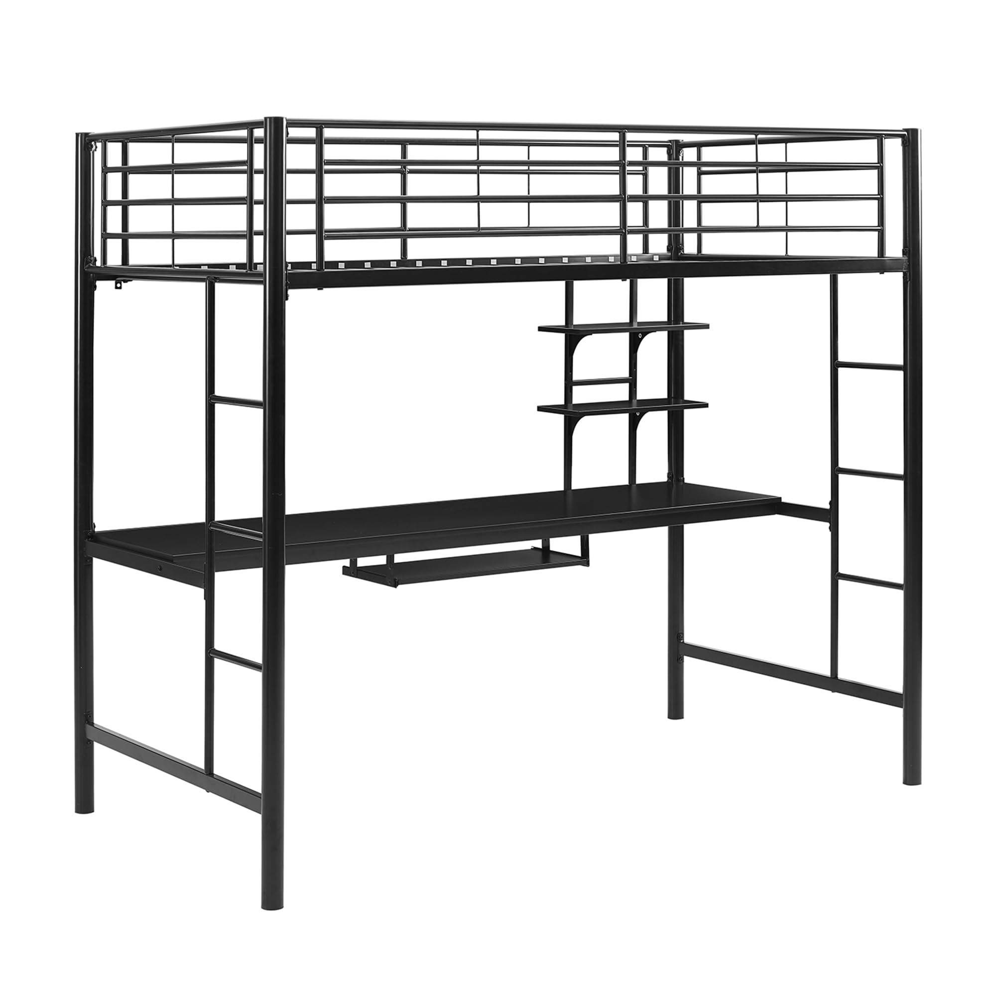 Photo 1 of Walker Edison Orion Urban Industrial Metal Double Over Computer Desk Bunk Bed, Full Double, Black
