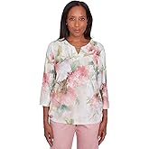 Alfred Dunner Women's Coming up Roses Ombre Medallion Three Quarter Sleeve Top