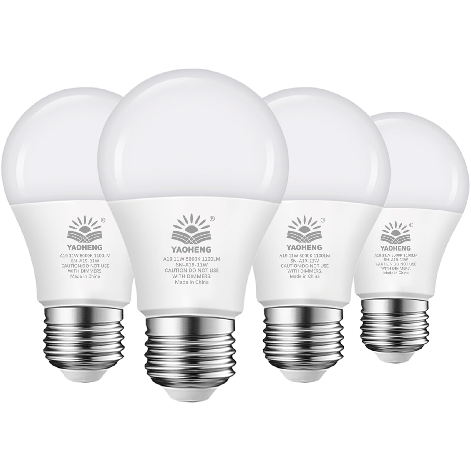 Photo 1 of YAOHENG A19 LED Light Bulb 75 Watt Equivalent, 11 Watt Light Bulbs, 5000K Daylight, 1100 Lumens, Non-Dimmable, E26 Base Lightbulbs, Standard LED Bulbs for Home, ETL Listed(4-Pack)