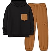 Hipea Boys Clothes Long Sleeve Hooded with Chest Pocket Cargo Pants with Side Pockets 2PCS Sets