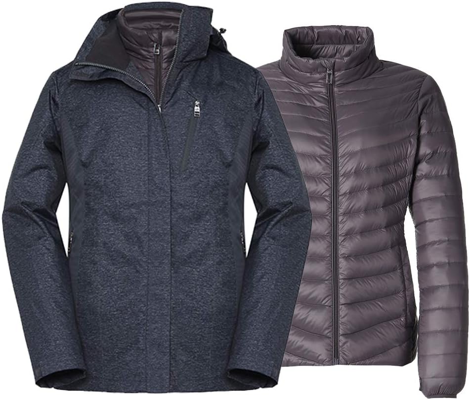 Universo Women's Hooded Waterproof 3-in-1 Ski Jacket Detachable Windproof Puffer Liner Outdoor Winter Snow Coat Parka