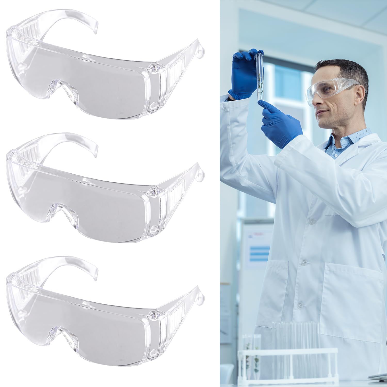 DILUSILK 4Pcs Protective Glasses Safety Goggles Safety Over-Glasses Protective Transparent Goggles suitable for Construction Laboratory Outdoor Eye Protection