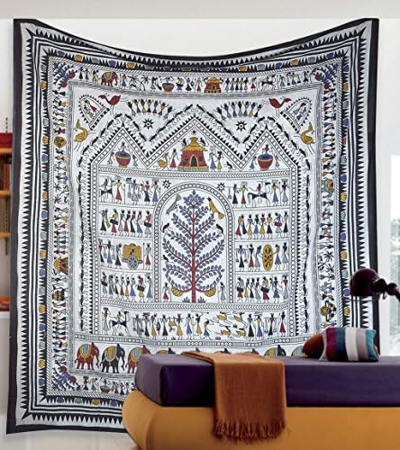 Traditional Mafia Egyptian Decor Collection Tribal Ethnic Art Pattern Wall Hanging Tapestry, 90 x 85", Grey