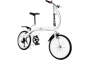 MOCHAG 20 inch Adult/Kids Folding Bike, 6 Speed Shifter Foldable Bicycle, Portable Road Bike Height Adjustable with Double V-Brake&Mudguards, Lightweight Foldable Bike for Men Women Riding