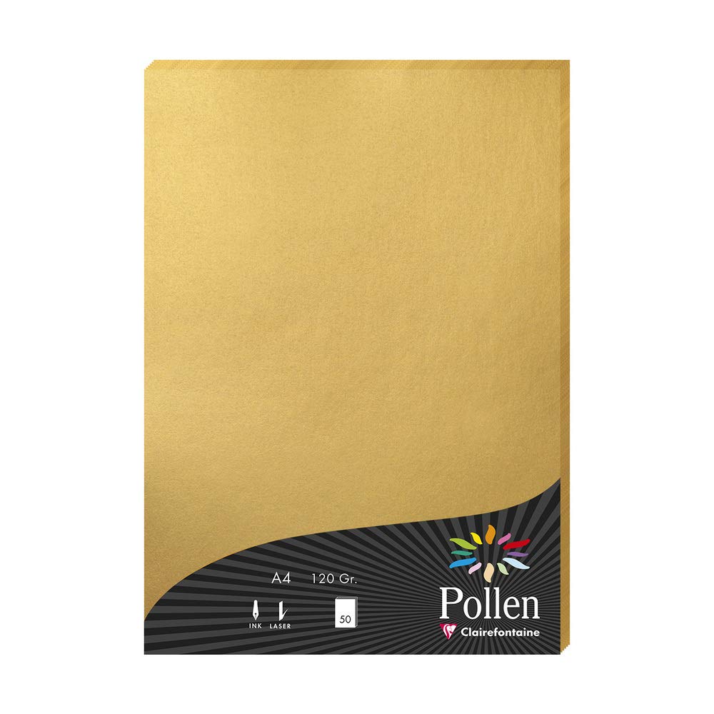 Clairefontaine 4200C Gold Iridescent Paper Wallet of 50 Sheets A4 (21x29,7cm) 120gsm Invitation Paper Events and Correspondence Pollen Range Premium Smooth