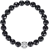 MetJakt Healing Crystals Beaded Bracelets for Womens Natural Gemstone 8mm Beads Stretch Bracelets with 925 Sterling Silver Double Happiness Pendant