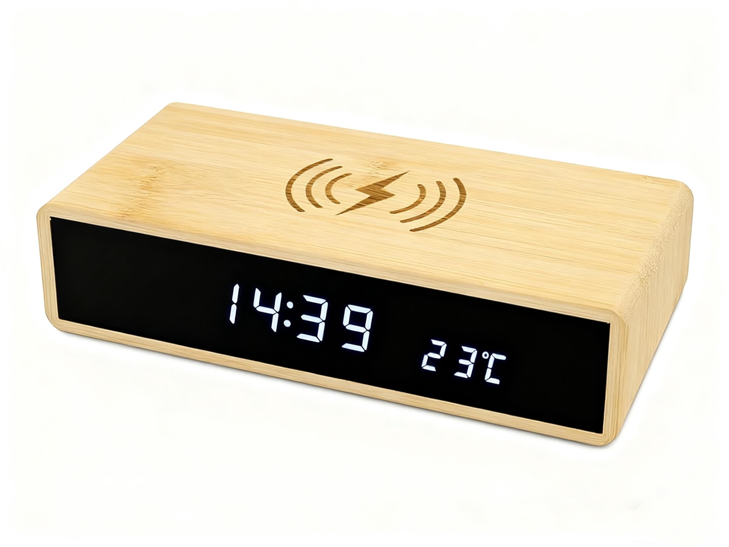 ZJchao Wooden Digital Alarm Clock, Fast Wireless Charging Station for All Type Smart Phone, Multifunction Fashionable Exquisite LED Clock with 3 Set of Alarm Clock