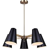 Canarm Harken 5-Light Chandelier, Matte Black and Gold Finish with Metal Shades, Mid-Century Modern Adjustable Ceiling Light 