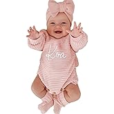 Personalized Chunky Knit Sweater Romper Custom Embroidered Baby Romper Set Newborn Coming Home Outfit Set 100% Cotton Knitted Sweater