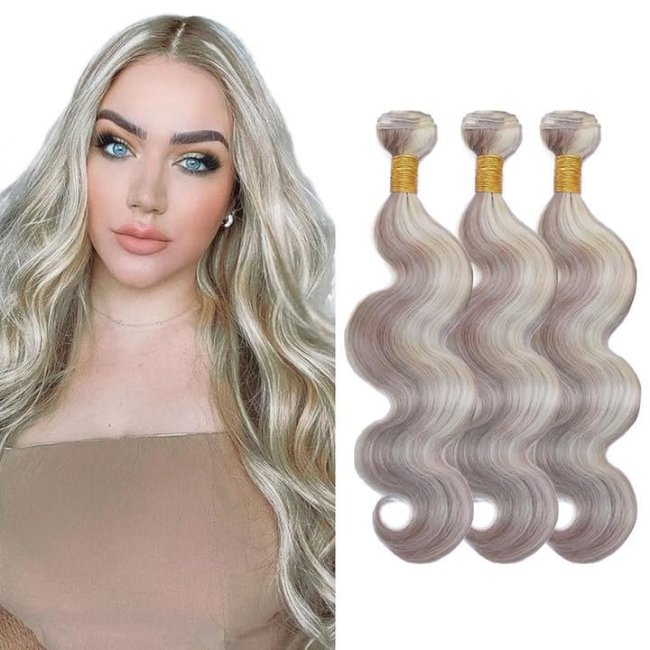 Photo 1 of PGrey/613 Grey Bundles Human Hair Body Wave Bundles Human Hair 16 18 20 Inch Blonde Brazilian Hair 3 Bundle Unprocessed Virgin Remy Hair Extensions 50 Gram Per Bundle