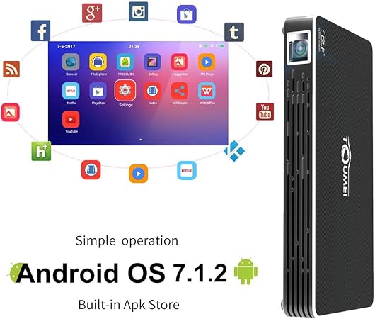 Toumei C800s Mini Beamer Android 7 1 Video Dlp Home Theater Pocket Projector Voor Iphone Android Phone Ondersteuning Hdmi Input Wifi Bluetooth Usb Tf Kaart Tv Box Ps4 Zwart Amazon Nl
