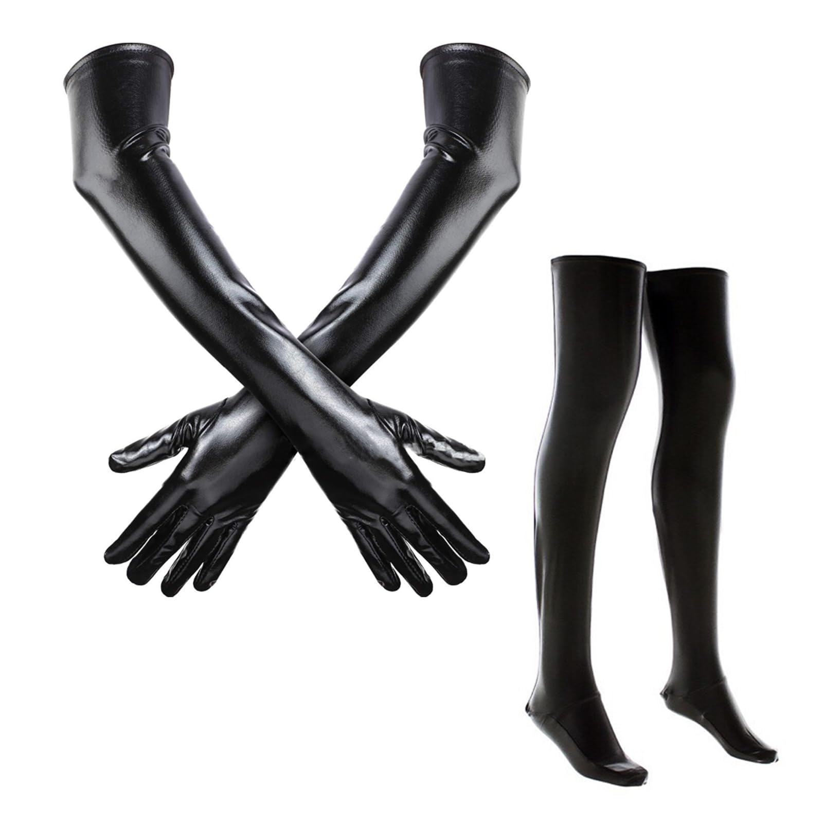 SSKHE catwoman costume Set, Shiny tights and long gloves, Spandex black stockings