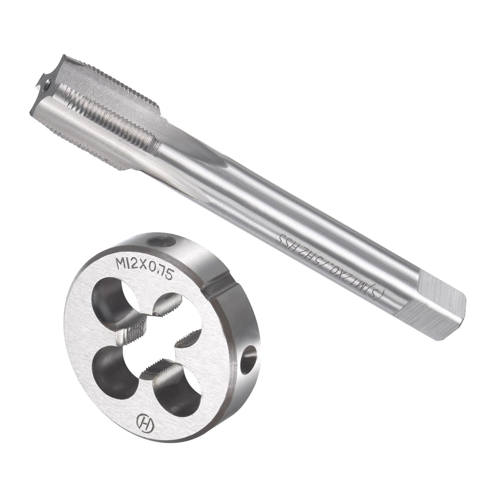 CoCud Tap and Die Set, M12 x 0.75 Thread, Metric High-Speed Steel Machine Screw Tap & Round Die Tool Kit - (Applications: for Threading Tapping Repairing), 1-Set