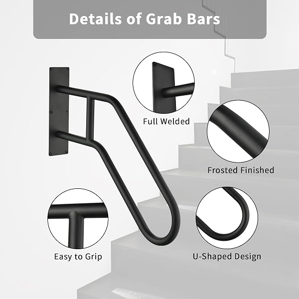HANDRAILS FOR OUTDOOR STEPS,STAIR RAILING INDOOR1-3 STEP,PORCH RAILING & DECK HAND RAIL WALL MOUNTSTAIR HAND GRAB BARS,U-SHAPED SAFETY HANDRAILS