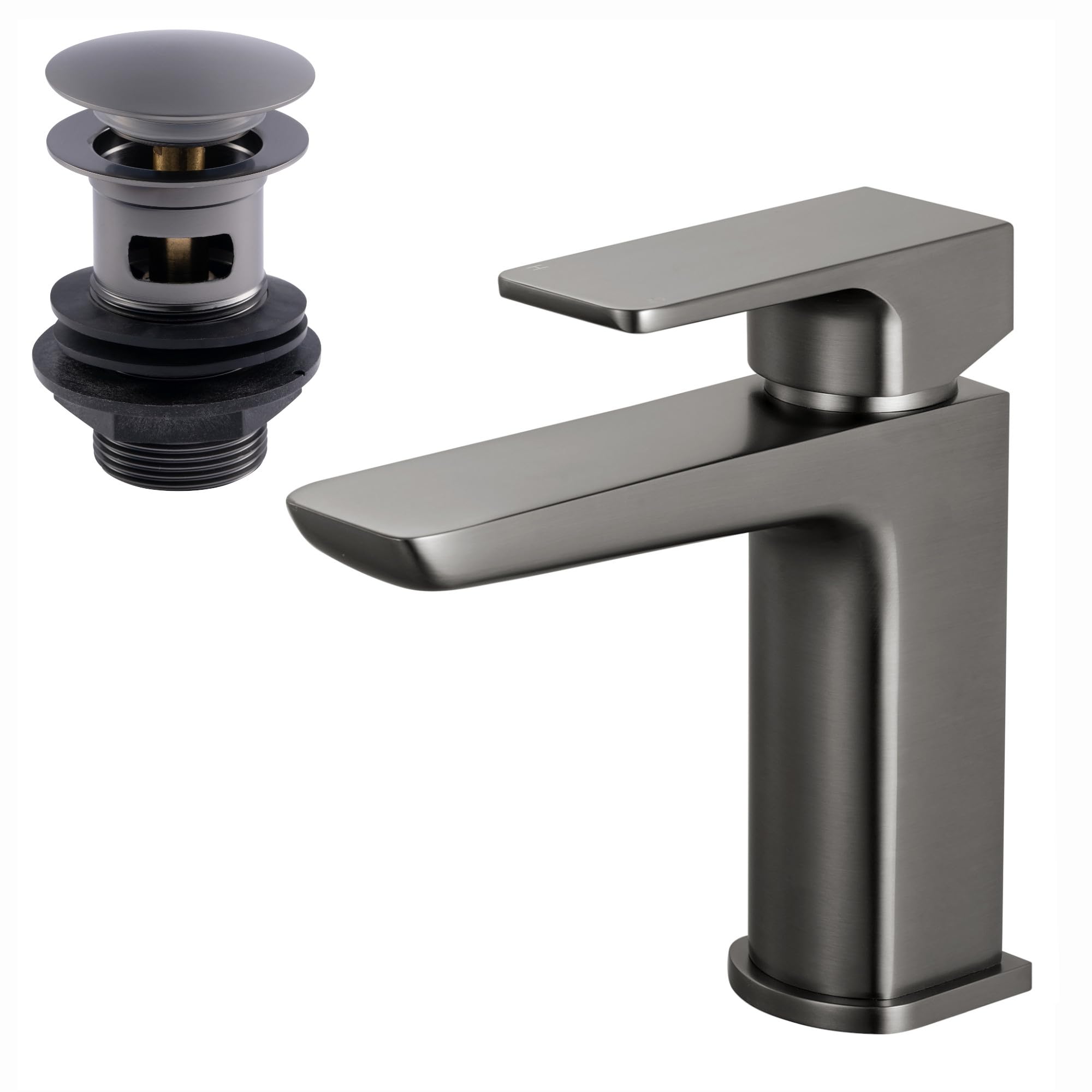 ENKI, Mykonos, BT1303, Contemporary Basin Sink Mixer Tap with Pop Up Waste, Gunmetal Grey