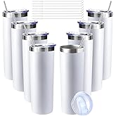 FristChoice 20 oz Skinny Tumblers with Lid and Straw,Stainless Steel Vacuum Insulated Tumbler Cup Double Wall Travel Coffee Mug, Thermal Water Tumbler for Hot and Cold Drinks(White,8)
