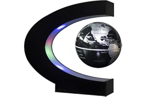 Senders Floating Globe with LED Lights C Shape Magnetic Levitation Floating Globe World Map for Desk Decoration (Black-Silver)