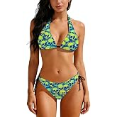 KOYI Gothic Bikini Set for Women, Two Piece Swimsuit with Skull Mushroom and Rose Prints for Summer Beach Festival Swimwear