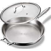 DELARLO Stainless Steel Pan, 14.2 Inch Frying Pan, Tri-Ply Skillet with Lid, Oven Safe Up to 600℉, Stainless Steel Cookware, Fast Even Heat, Large Cooking Surface,Non Toxic Large Skillet