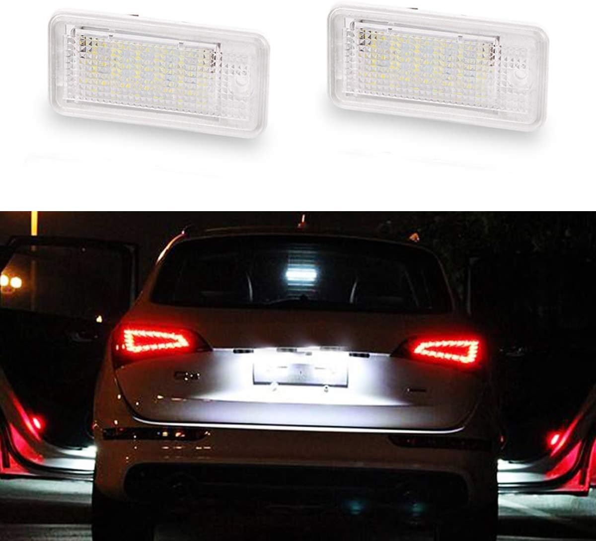 GOFORJUMP 2Pcs 12V White 18 LED Number License Plate Light Lamp For A/UDI A3 S3 8P/8PA A4 S4 B6/B7 RS4 A5 A6 S6 C6 A8 S8 D3 Q7 4L
