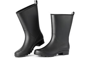 Kprm Wide Calf Women's Rain Boots Waterproof PVC Women Rubber Boot Mid Height Rain Shoes for Outdoor Gardening Work Walking