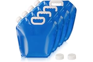 Hakkin Collapsible Water Container Bag 4 Pcs 10L/(2.6 Gallon), No-Leak Freezable Portable BPA Free Food Grade Plastic Storage Jug for Camping, Hiking, Travel, Emergency Survival Kit Bonus 2 Pcs Caps