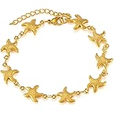 TONLUYAX Gold Starfish Bracelet for Women Boho Starfish Bracelet Summer Beach Ocean Statement Bracelets