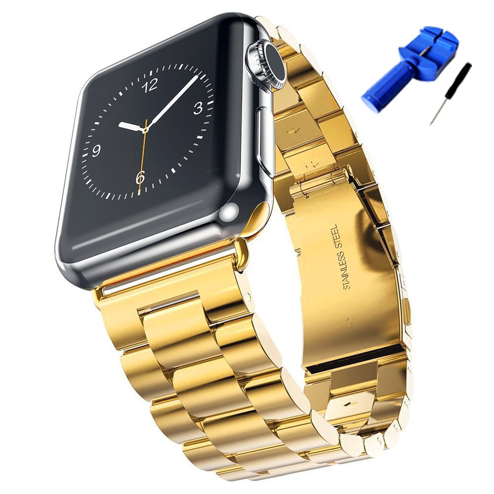 HUANLONG Solid Stainless Steel Band Compatible with Apple Watch 41mm, 40mm, 38mm, Metal Strap for iWatch Series Ultra/Ultra2/10/9/8/7/6/5/4/3/2/1 SE Women and Men(Gold 38mm/40mm/41mm)