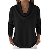 Cowl Neck Sweaters for Women Fall Winter Lightweight Long Sleeve Sweater Casual Loose Basic Knit Pullover Tops