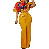 INR Women's Two Piece Outfits Blouse and High Waisted Wide Leg Pants with Packet Fit Cocktail Party and Casual Tourism