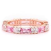 STORYJEWELLERY Rose Gold Plated Wedding Bands for Women, Pink Ring, Emerald Cut Wedding Band, Eternity Band Rings for Women, Gifts for Her