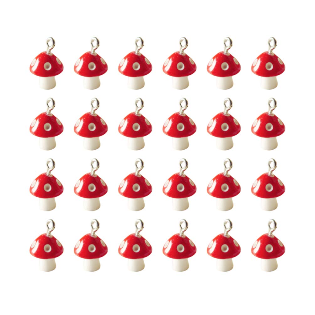 EXCEART 30 Pcs 12MM Mushroom Pendant Charms Resin Mushroom Miniature Bead Jewelry Making Charms Keychains Pendant for DIY Craft Earrings Bracelet Necklace Supplies Red
