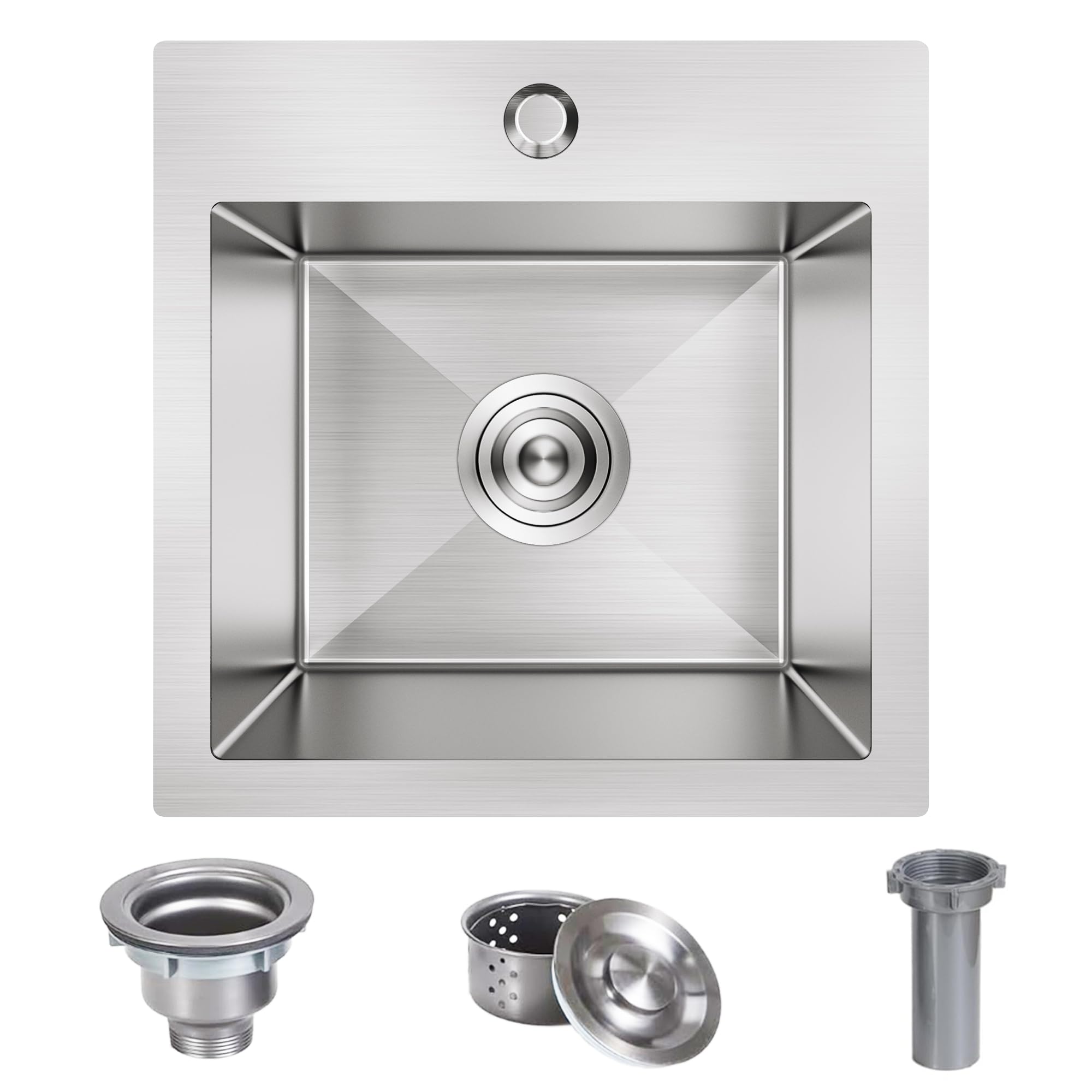 Photo 1 of 15 x 15 inch Drop in Bar Sink, Small Topmount Kitchen Sink Single Bowl 18 Gauge Stainless Steel Bar Sink with Basket Strainer Drain