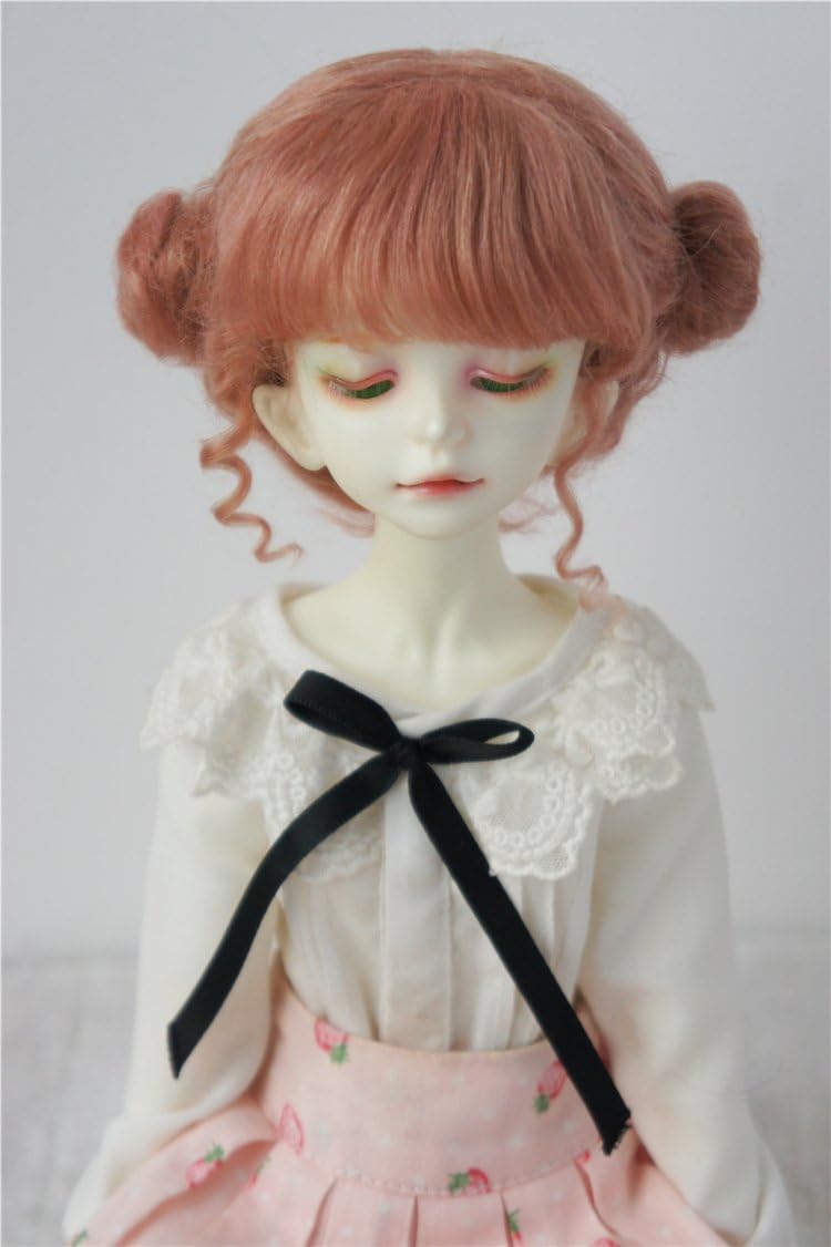 JD406 7-8'' 18-20CM Twin Buns Mohair BJD Wigs 1/4 MSD Doll Accessories (Dark Pink)