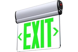 SASELUX Led Edge-Lit Exit Sign ,Brushed Aluminum Housing Single-Sided Clear Rotating Acrylic Panel,Hardwired Emergency Exit Signs with Battery Backup, 120V-347VAC,Green Led Emergency Exit Light for Business , UL Listed,Top/Side/Wall Mount(1 Pack)