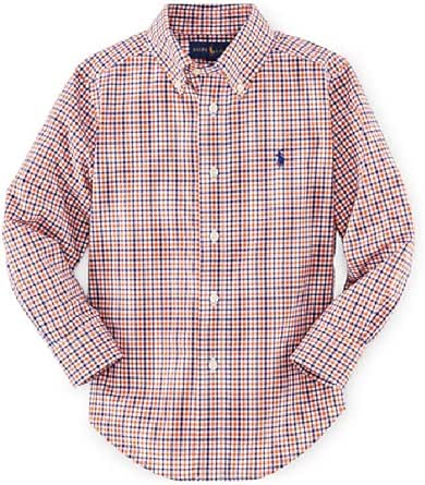 Amazon.com: Ralph Lauren Boys Tattersall Cotton Long Sleeve Shirt, Orange Multi, Size 5: Clothing