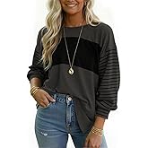 NILOINE Womens Oversized Striped Shirts Long Sleeve Pullover Tops Crew Neck Color Block Casual Blouses