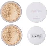 2 Pack PHOERA Setting Powder,Velour Powder Puff (102 Cool Beige) | Oil Control Brighten Skin Color Cover Blemish Whitening Face Makeup Long Lasting