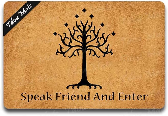 Tdou Speak Friend and Enter Doormat Entrance Floor Mat Funny Doormat Door Mat Decorative Indoor Outdoor Doormat 23.6 by 15.7 Inch Machine Washable Fabric Top