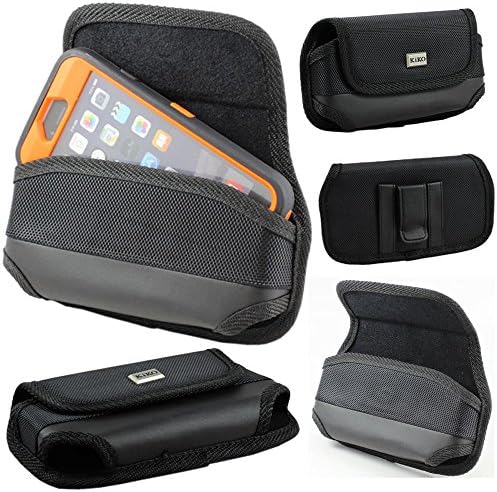 Black Apple iPhone 6 4.7, Note 4, 3, 2, 1, LG G3, HTC One M8 Premium Vinyl Horizontal Carrying Holster Belt Clip Loop Pouch Case Cover Fits Otterbox Defender Series and Lifeproof Cover on