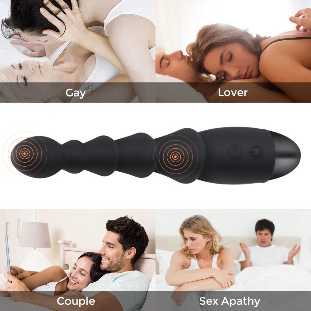 Analvibrator Prostata Massage mit Vibration, Silikon Anal Plug mit 5 Flexibel Kugeln für Frauen und Männer (Schwarz-1)