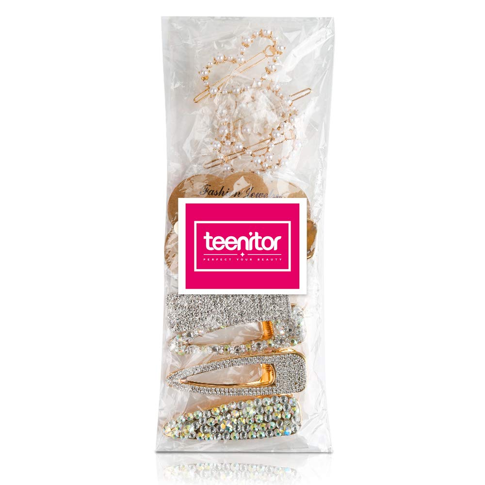 9 Pcs Shining Hair Clips, Teenitor Ultra Sparkly 5 Pcs Large Size Rhinestone Hair Alligator Clip And 4 Pcs Pearl Barrettes For Women Girl Hair Styling Accessories Christmas Gift-Golden : Beauty