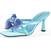 GPXGPX Women's Flower Kitten Heels Slide Sandals Comfortable Slip On Open Toe Summer Weddings Parties Beach Floral Heels Sandals