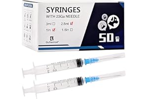 GUFASTOE 50Pack 2.5ml/cc with 23 G 1” Safety Luer-Slip Individually Wrapped