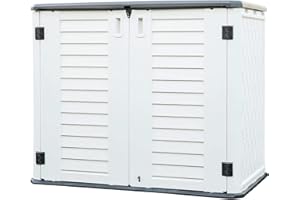 KINYING Outdoor Storage Shed - Horizontal Storage Box Waterproof for Garden, Patios, Backyards, Multi-Opening Door for Easy Storage of Bike, Garbage Cans, Tools, Lawn Mower, Off-White, 26 Cubic Feet