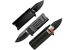 Munetoshi Mini Pocket Knife Lighter Holder Case and Belt Clip 1.95" Blade BK