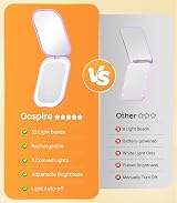 Gospire Lighted Compact Mirror Purple 1X/3X Magnification Three-Color LED view 2