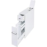 Spirich Slim Bathroom Storage Cabinet, Free Standing Toilet Paper Holder, Bathroom Cabinet Slide Out Drawer Storage, White